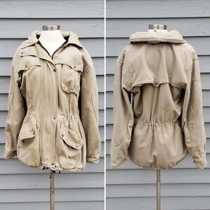 Vintage 90s y2k Jackeroos Khaki Canvas Work Chore Utility Cargo Coat Jacket Md